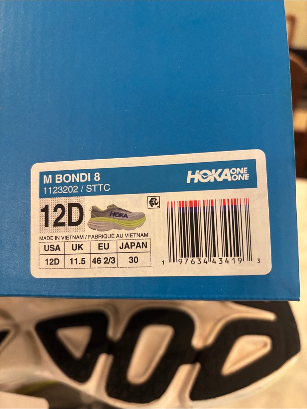 Hoka Bondi 8 Running Shoes in White and Lime - Picture 5 of 7
